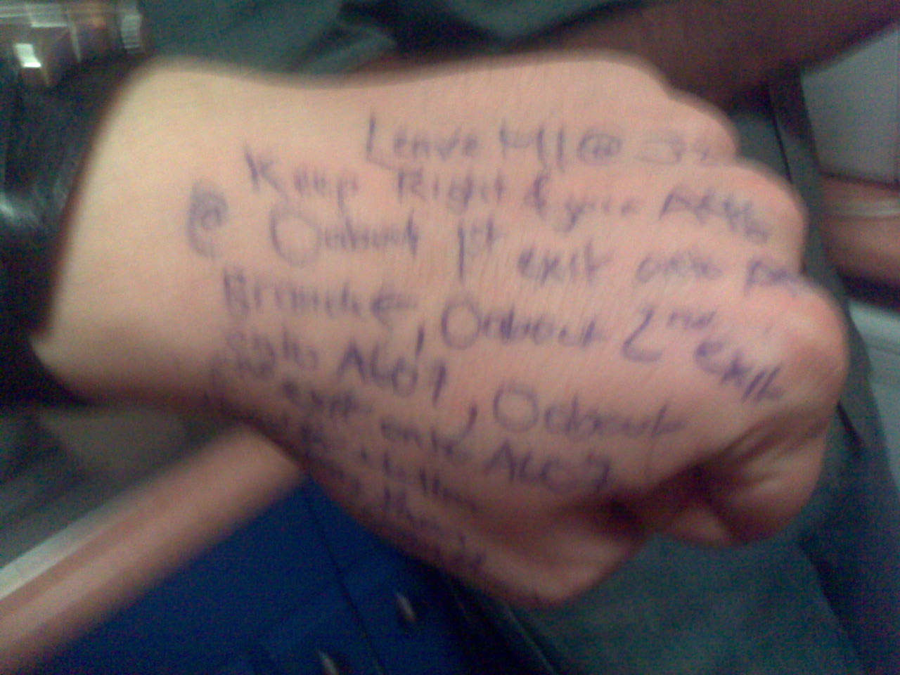 Dai's directions on the back of his hand......