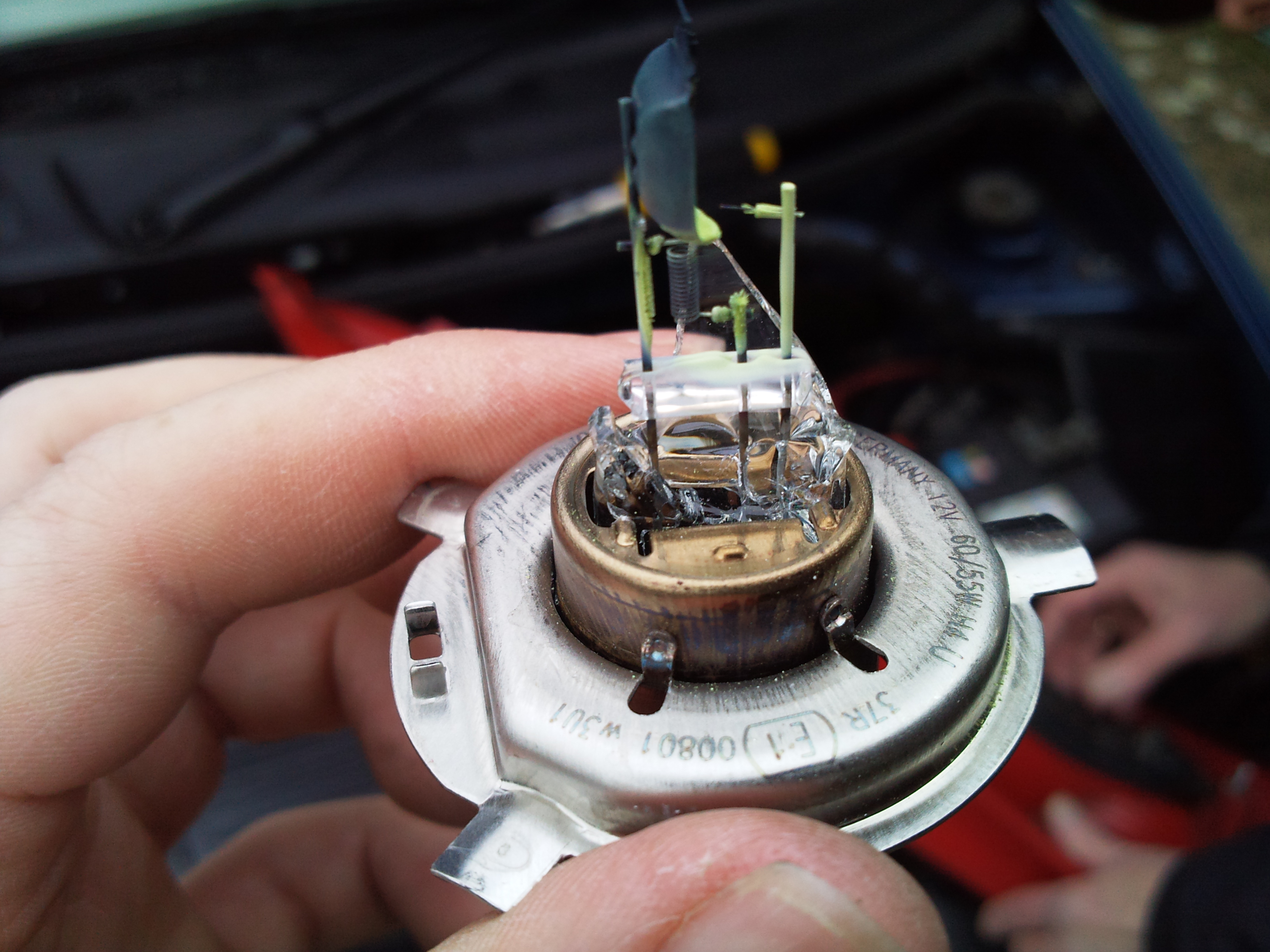 Exploded headlight bulb