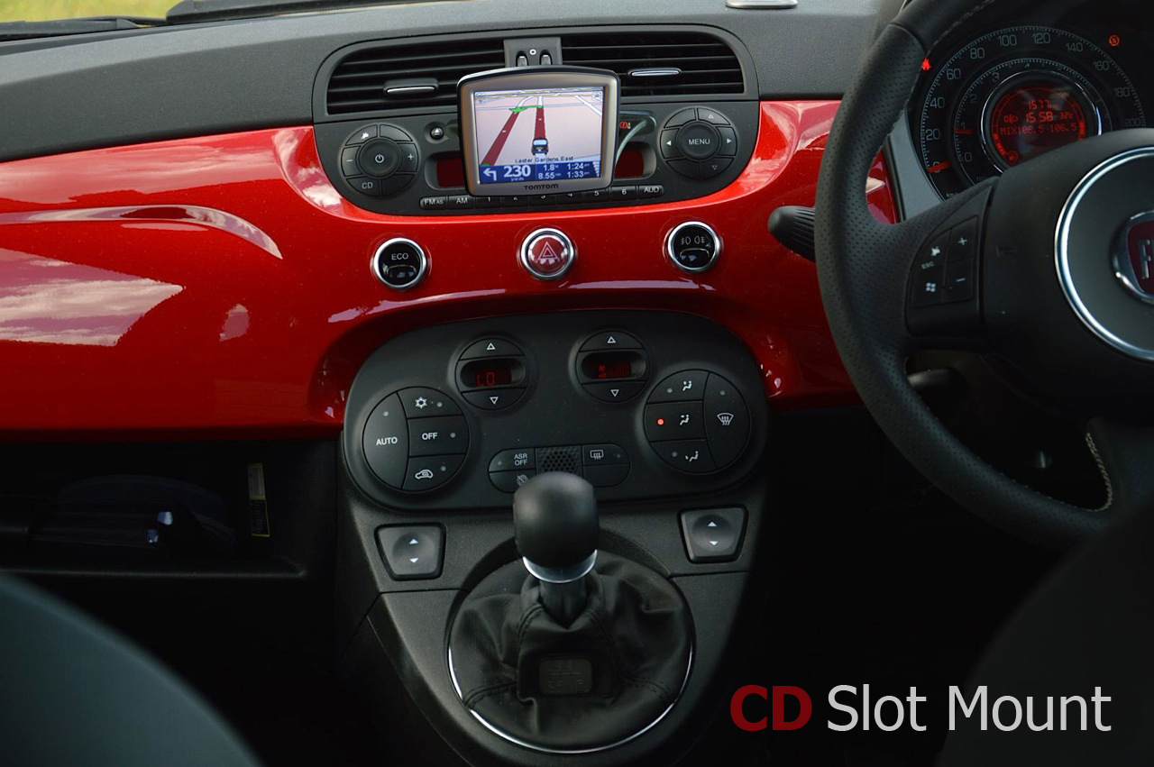 Fiat 500 with CD Slot Mount in use with a tomtom sat nav